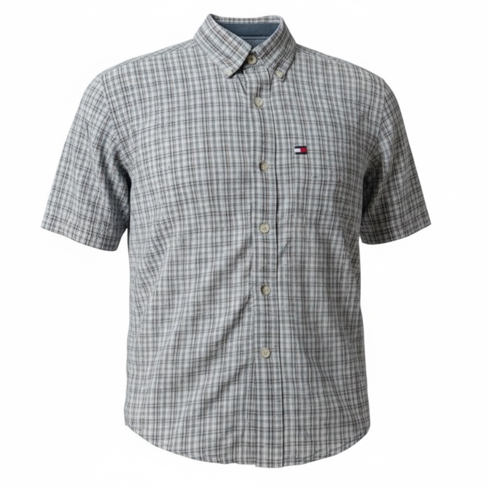 Tommy Hilfiger Boys' Plaid Short Sleeve Button-Down Shirt L